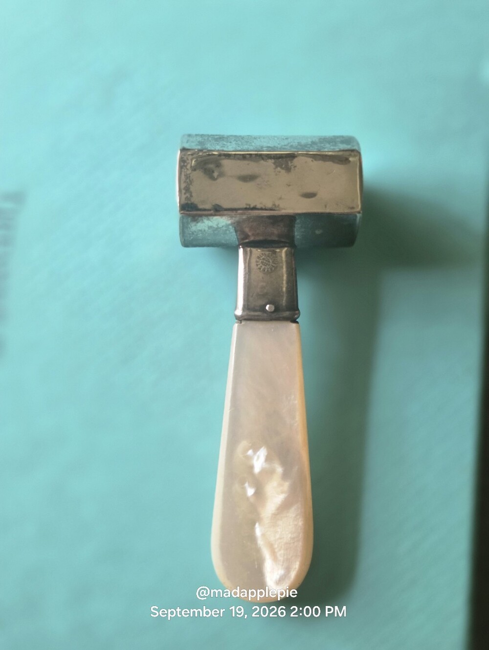 1900 Unger Brother Hammer Rattle Mother Of Pearl Sterling Silver Antique Luxury